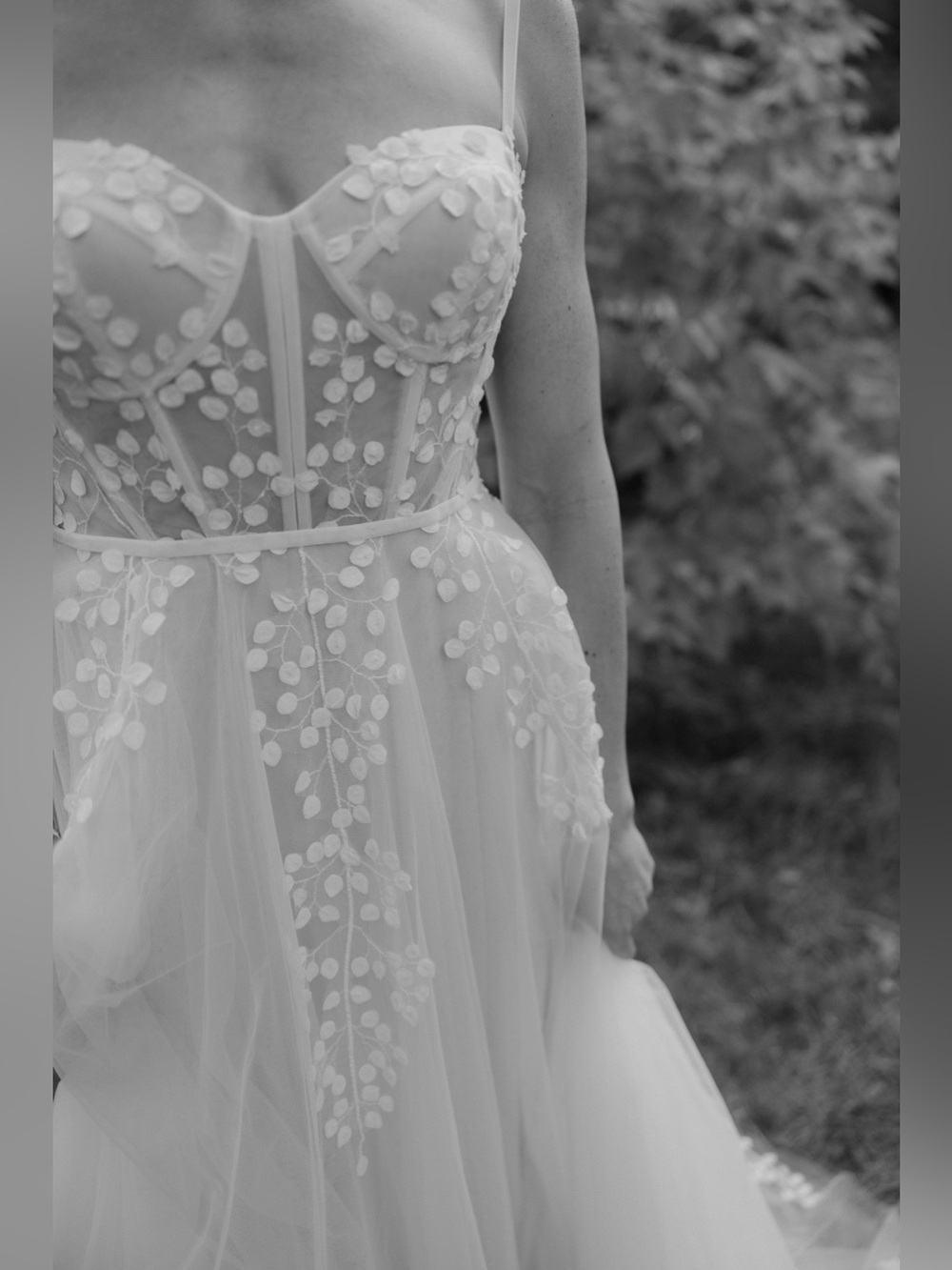 Floral Appliqué Wedding Dress with Corset Bodice
